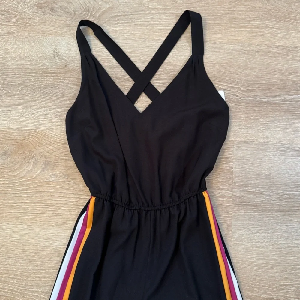 Bar III Black Jumpsuit with Vibrant Stripes - Picture 2 of 4